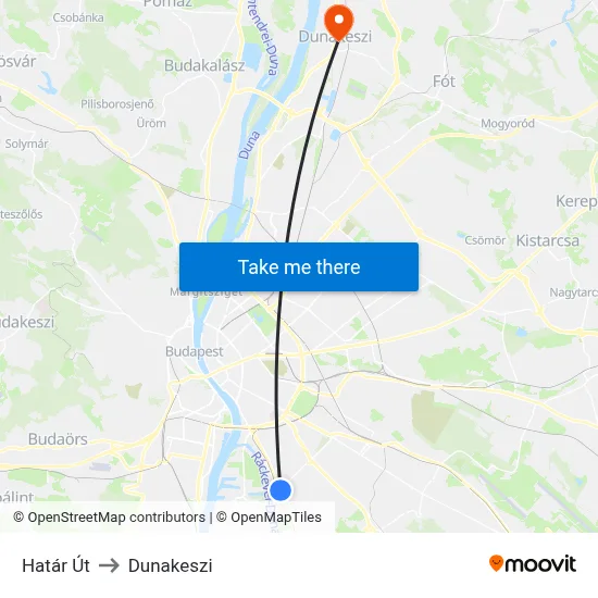 Határ Út to Dunakeszi map