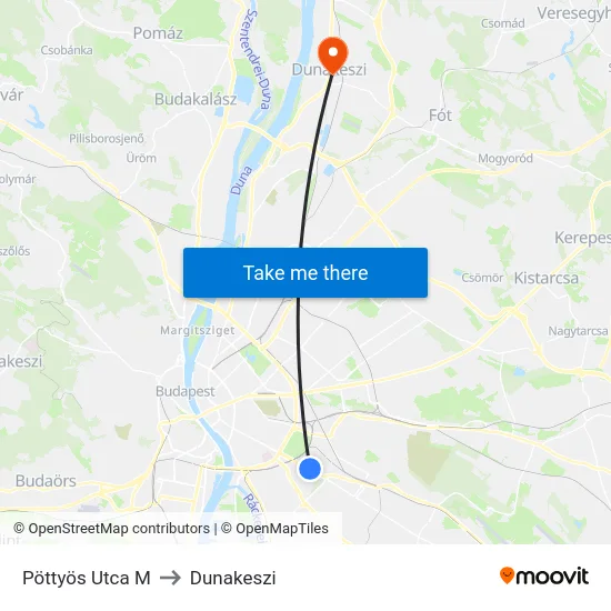 Pöttyös Utca M to Dunakeszi map