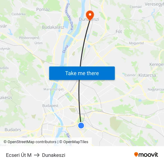 Ecseri Út M to Dunakeszi map