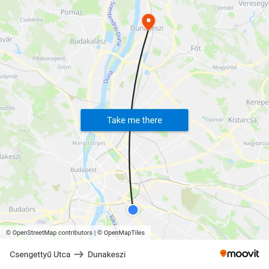 Csengettyű Utca to Dunakeszi map