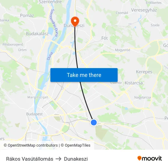 Rákos Vasútállomás to Dunakeszi map