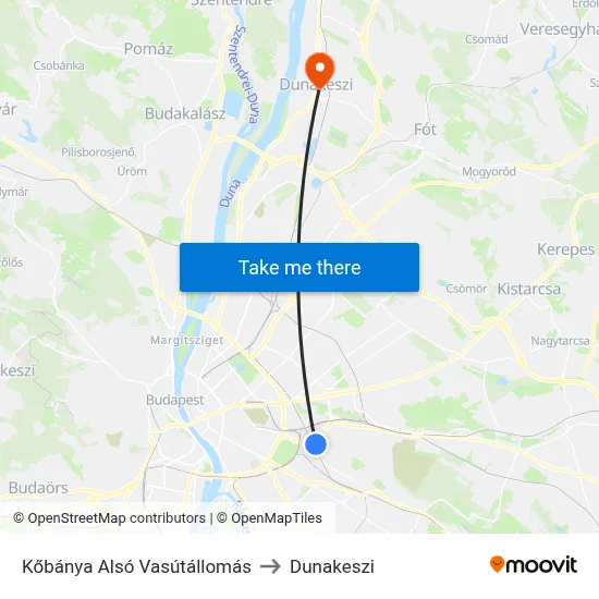 Kőbánya Alsó Vasútállomás to Dunakeszi map