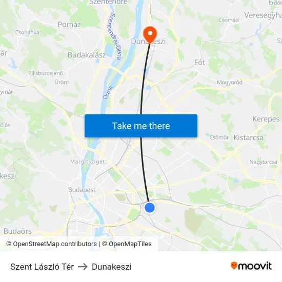 Szent László Tér to Dunakeszi map
