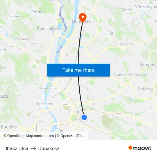 Ihász Utca to Dunakeszi map