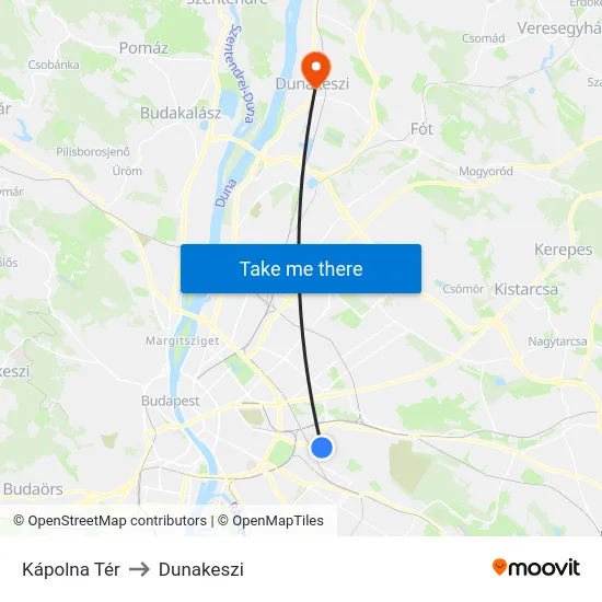 Kápolna Tér to Dunakeszi map