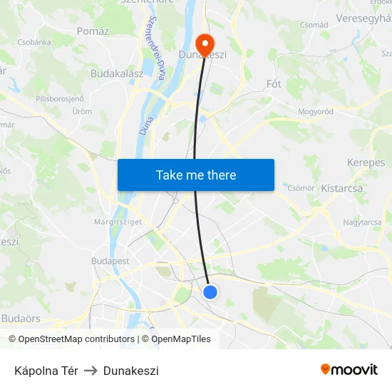 Kápolna Tér to Dunakeszi map