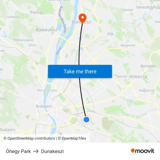 Óhegy Park to Dunakeszi map