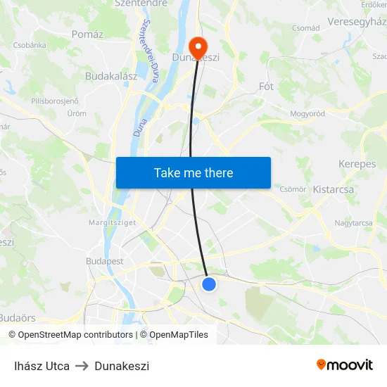 Ihász Utca to Dunakeszi map