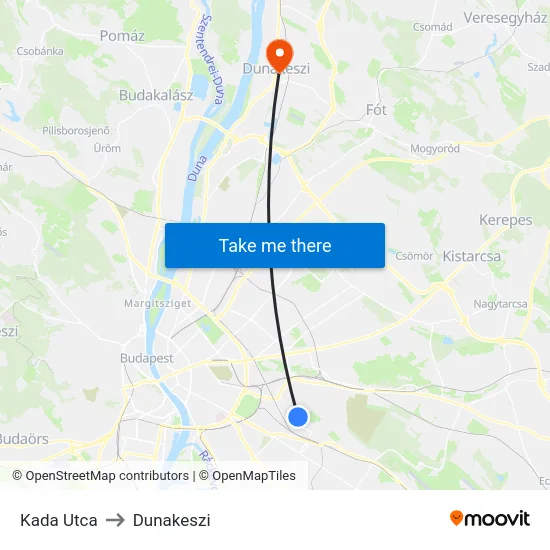 Kada Utca to Dunakeszi map