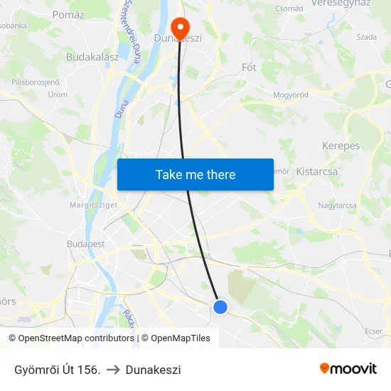 Gyömrői Út 156. to Dunakeszi map