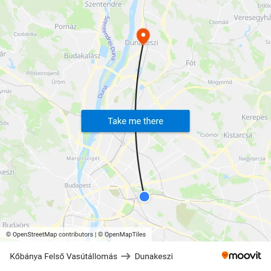 Kőbánya Felső Vasútállomás to Dunakeszi map