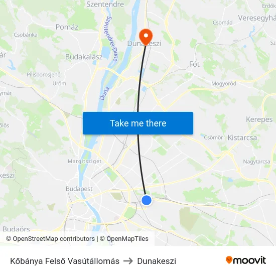 Kőbánya Felső Vasútállomás to Dunakeszi map