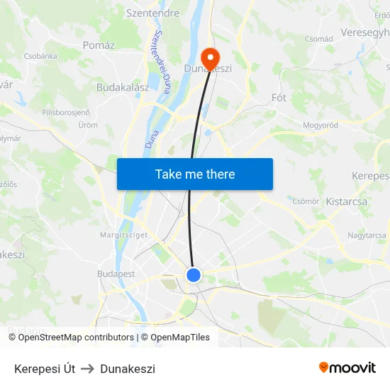 Kerepesi Út to Dunakeszi map