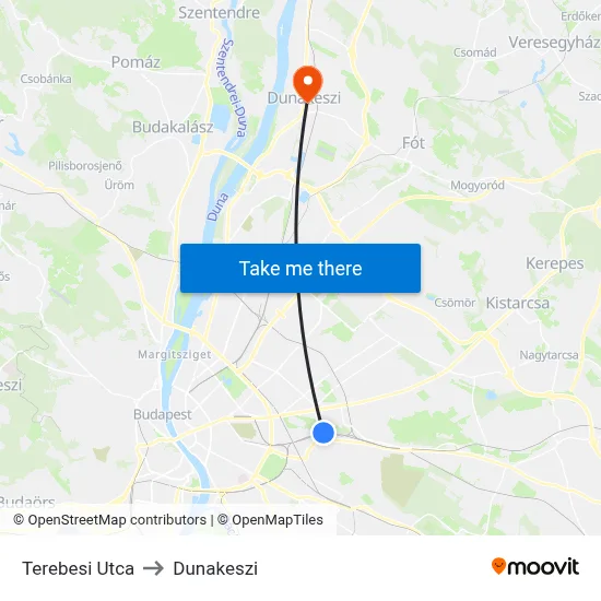 Terebesi Utca to Dunakeszi map