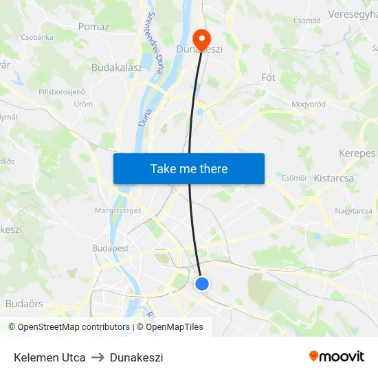 Kelemen Utca to Dunakeszi map