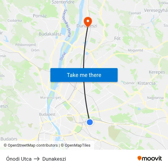 Ónodi Utca to Dunakeszi map