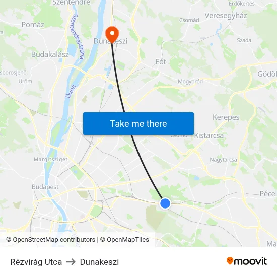 Rézvirág Utca to Dunakeszi map