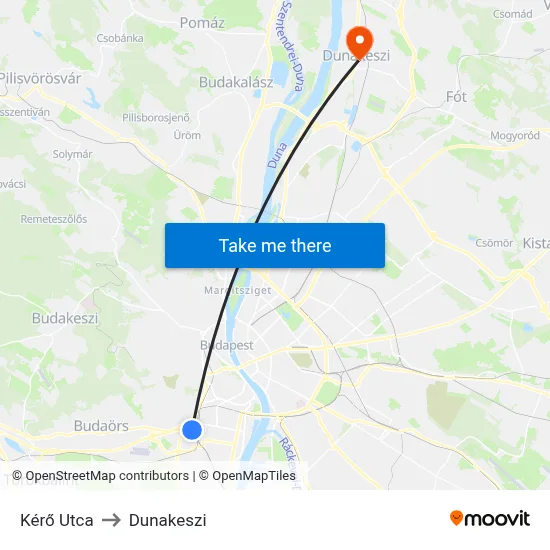 Kérő Utca to Dunakeszi map