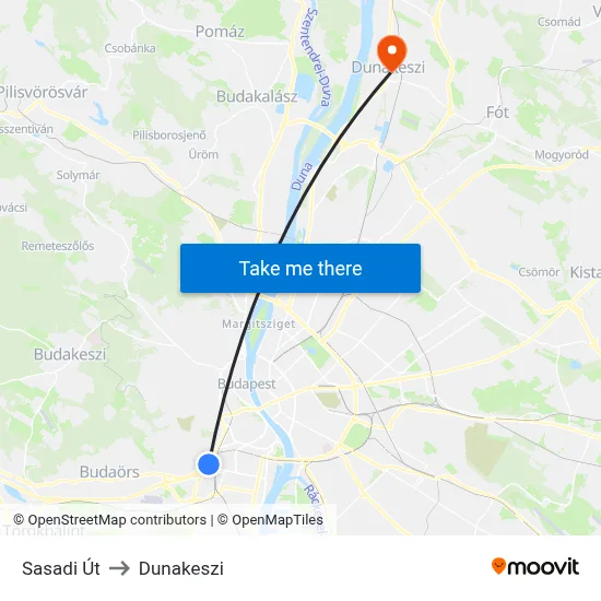 Sasadi Út to Dunakeszi map