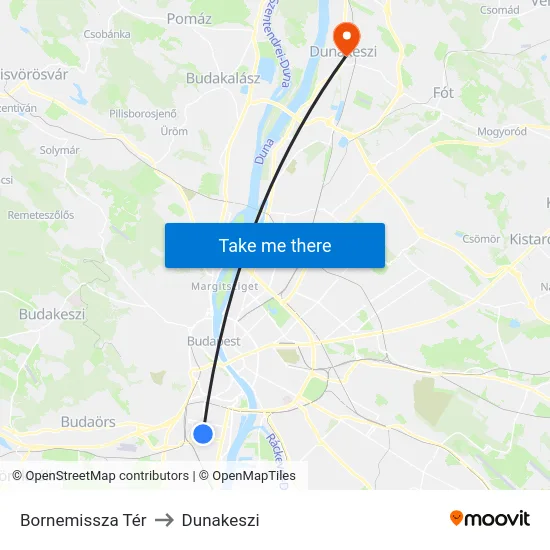 Bornemissza Tér to Dunakeszi map