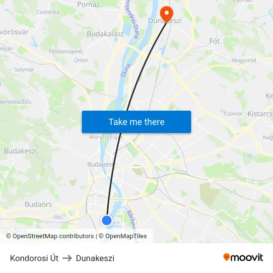 Kondorosi Út to Dunakeszi map