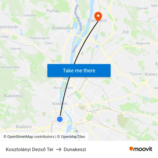 Kosztolányi Dezső Tér to Dunakeszi map