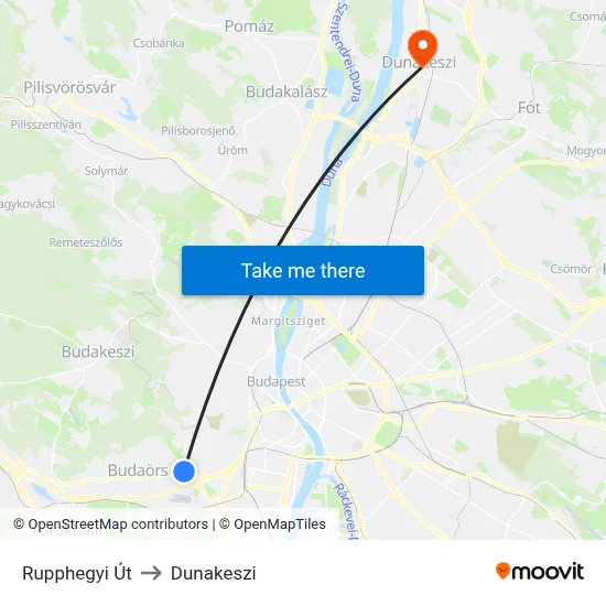 Rupphegyi Út to Dunakeszi map