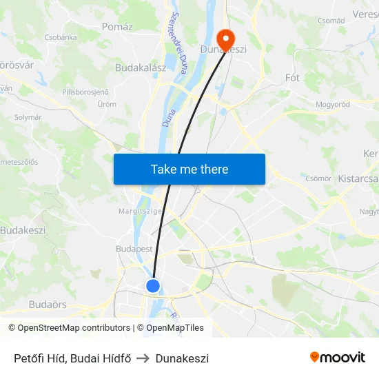 Petőfi Híd, Budai Hídfő to Dunakeszi map