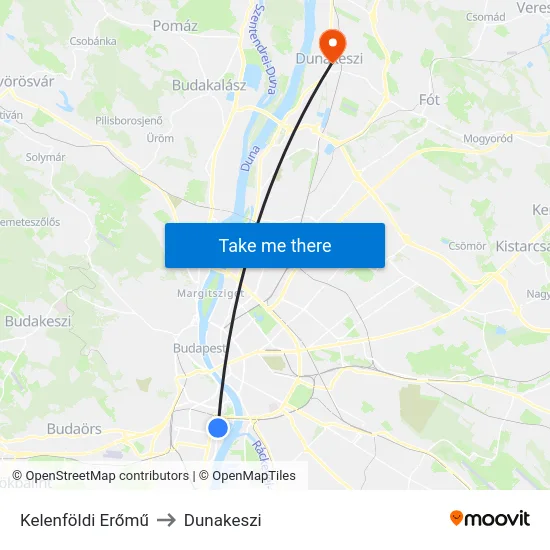 Kelenföldi Erőmű to Dunakeszi map