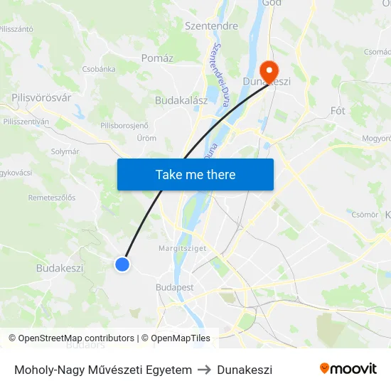 Moholy-Nagy Művészeti Egyetem to Dunakeszi map