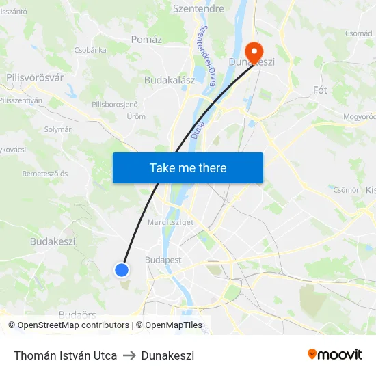 Thomán István Utca to Dunakeszi map
