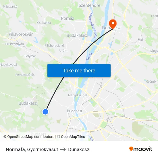 Normafa, Gyermekvasút to Dunakeszi map