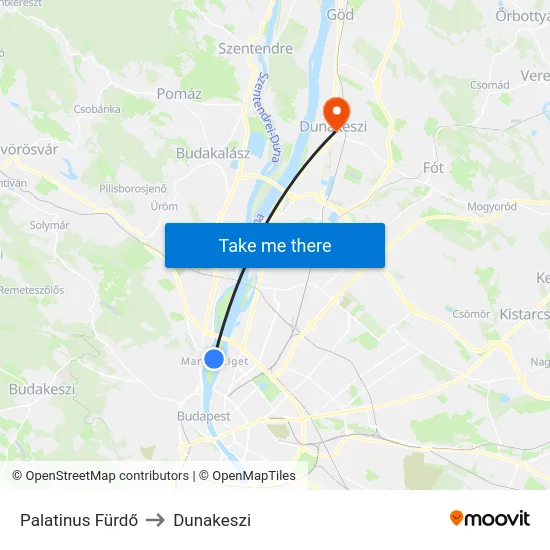 Palatinus Fürdő to Dunakeszi map