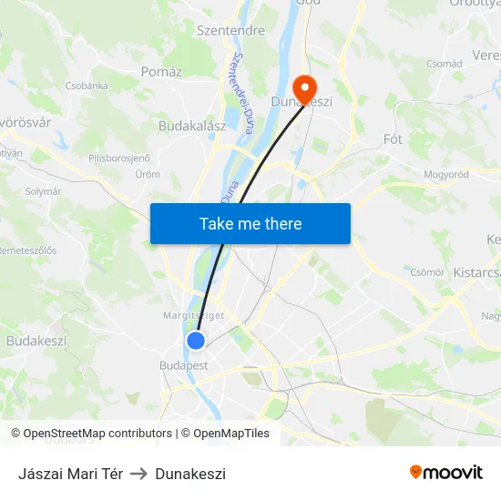 Jászai Mari Tér to Dunakeszi map