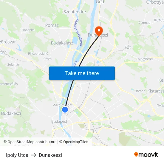 Ipoly Utca to Dunakeszi map
