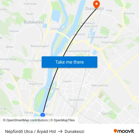 Népfürdő Utca / Árpád Híd to Dunakeszi map