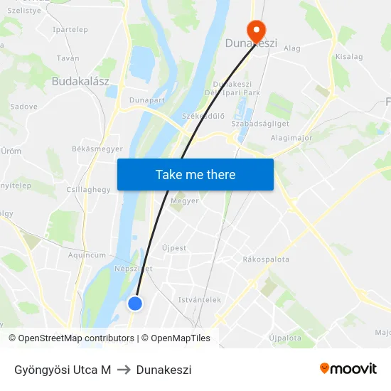 Gyöngyösi Utca M to Dunakeszi map