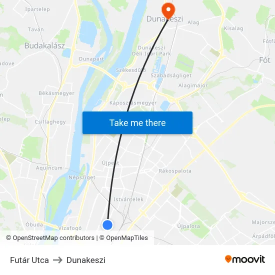 Futár Utca to Dunakeszi map