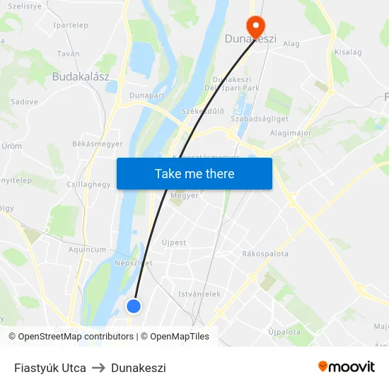 Fiastyúk Utca to Dunakeszi map