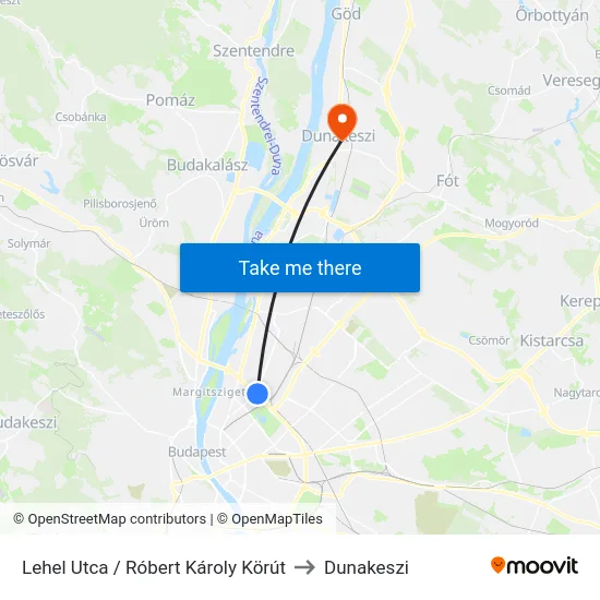 Lehel Utca / Róbert Károly Körút to Dunakeszi map