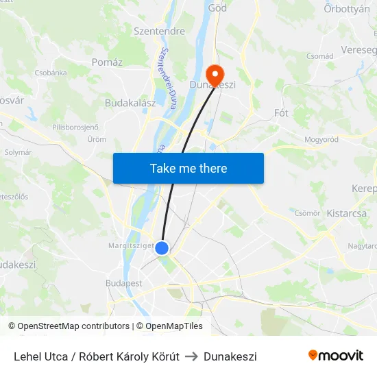 Lehel Utca / Róbert Károly Körút to Dunakeszi map