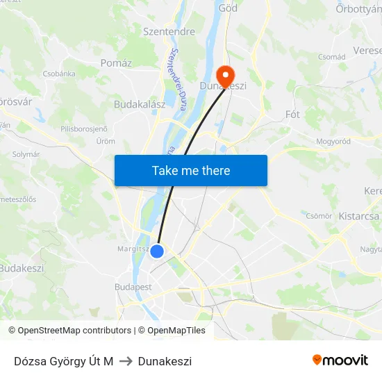 Dózsa György Út M to Dunakeszi map