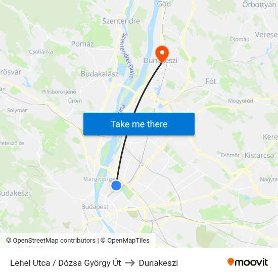Lehel Utca / Dózsa György Út to Dunakeszi map