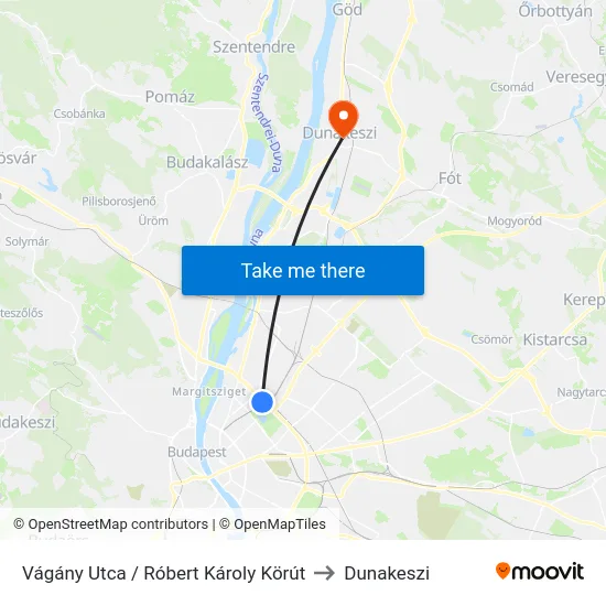 Vágány Utca / Róbert Károly Körút to Dunakeszi map