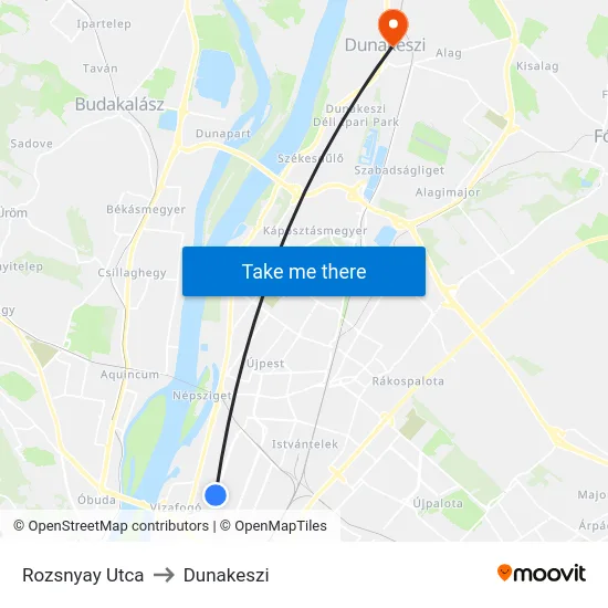 Rozsnyay Utca to Dunakeszi map