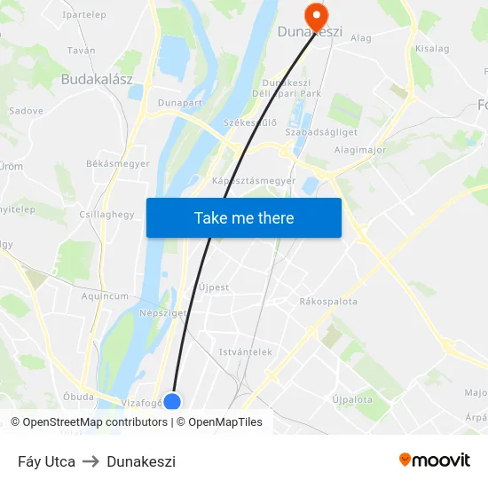 Fáy Utca to Dunakeszi map