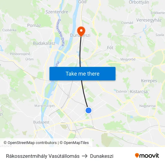 Rákosszentmihály Vasútállomás to Dunakeszi map