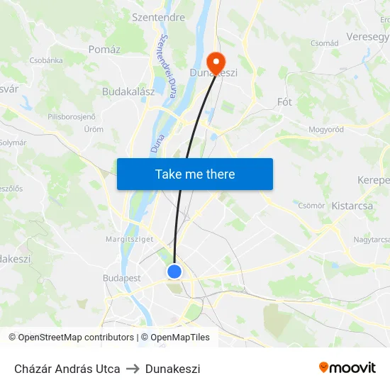 Cházár András Utca to Dunakeszi map