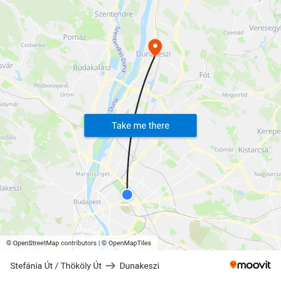 Stefánia Út / Thököly Út to Dunakeszi map