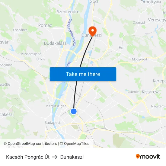 Kacsóh Pongrác Út to Dunakeszi map
